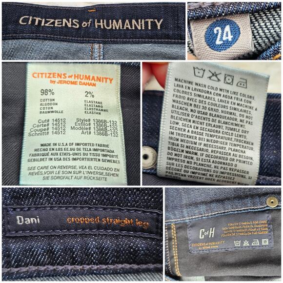 Cuffed Crop Straight Jeans CoH Citizens Humanity Dani Size 24 Dark Stretch Denim - Picture 1 of 9